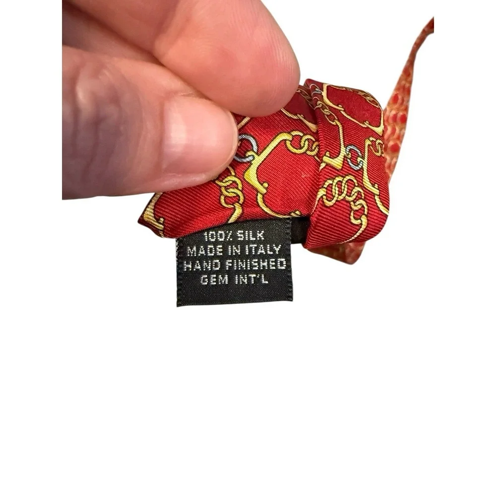 Vintage Paolo‎ Gucci Silk Tie Red W/ Gold Links Equestrian Geometric L:58